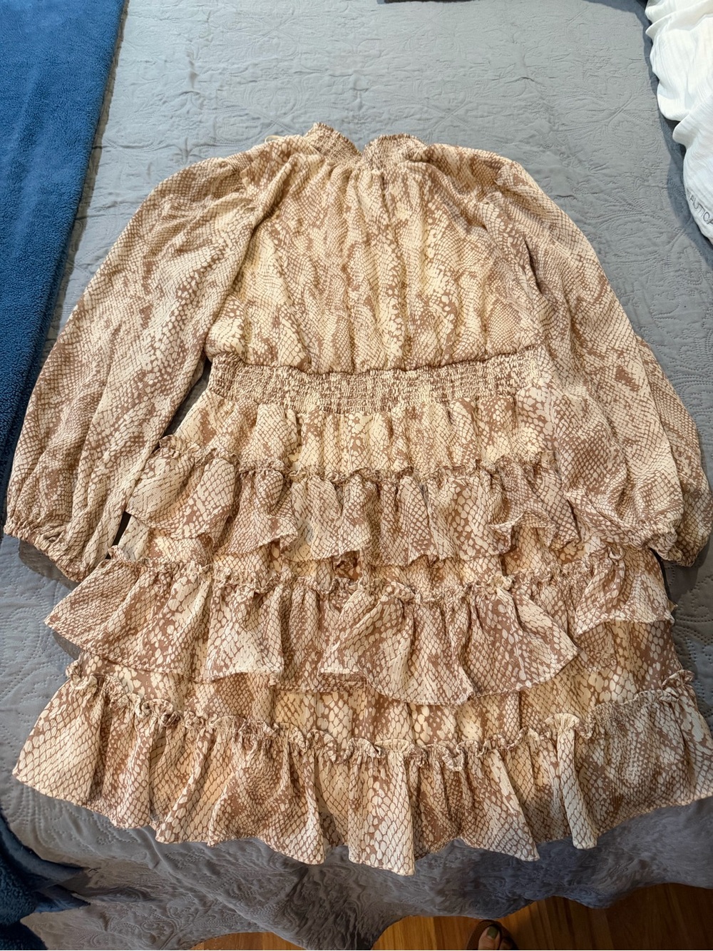 Express Beige Tan Ruffled Long Sleeve Dress